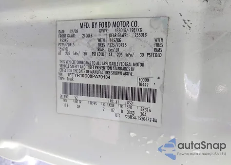 2008 Ford Ranger Xl/Xlt from USA, damaged, VIN 1FTYR10D08PA70134